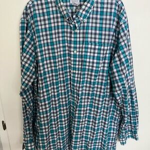 L.L. Bean Checkered Cotton Shirt - Teal and White